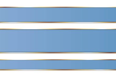 Beyaz arkaplanda altın çerçeveli uzun mavi kurdele bayrakları - vektör tasarım ögesi