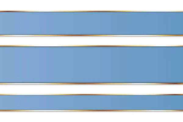 Set Long Blue Colored Ribbon Banners Gold Frame White Background — 图库矢量图片