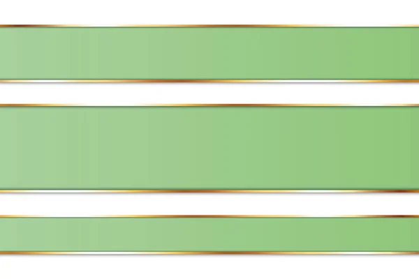 Set Long Green Colored Ribbon Banners Gold Frame White Background — Stok Vektör