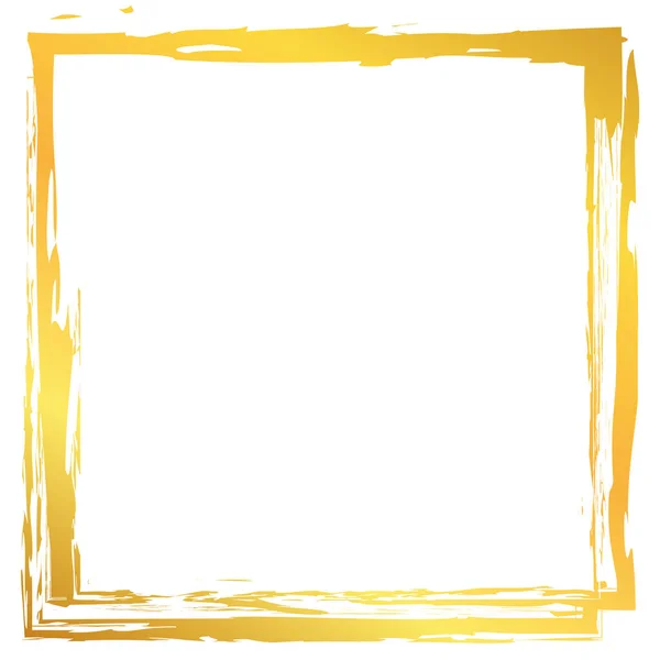 Gold Colored Vector Brush Painted Ink Stamp Banner Frame White — Vetor de Stock
