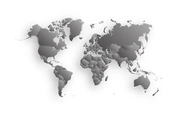 Vector Illustartion Gray Colored World Map Shadow White Background — Vettoriale Stock