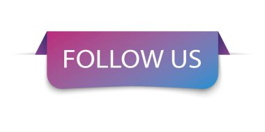 FOLLOW US - vector illustration of blue and purple gradient colored label banner on white background