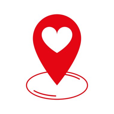 red colored mark place with heart icon on white background
