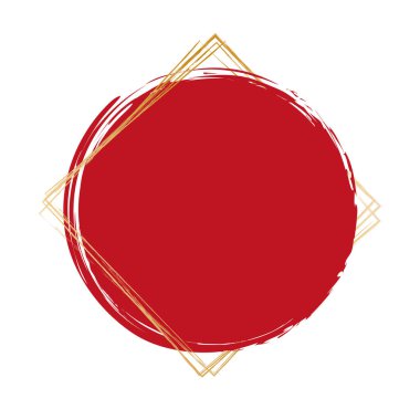 vector illustartion of red colored round brush painted banner with gold frame on white background