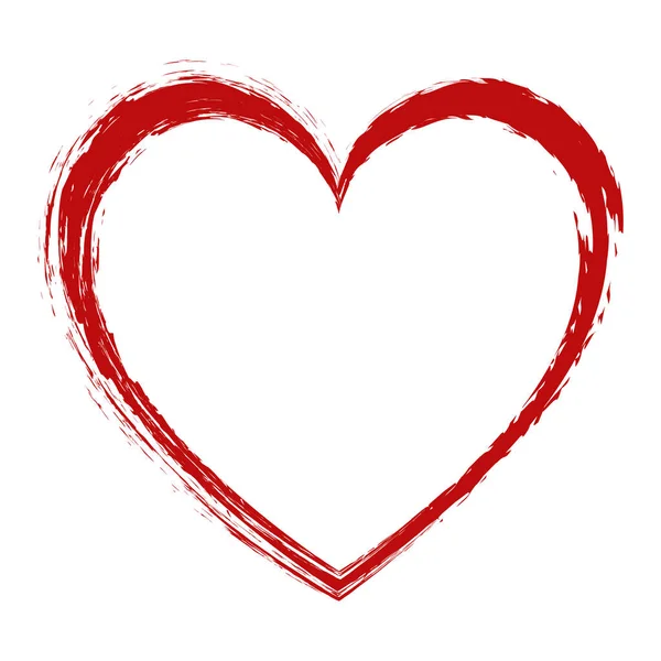 Red Colored Vector Heart Shape Brush Painted Ink Stamp Banner — Vetor de Stock