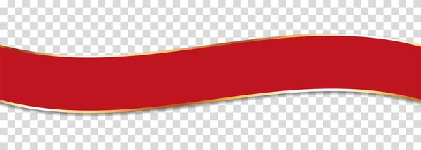 Long Red Colored Ribbon Banner Gold Frame Transparent Background Vector — Image vectorielle