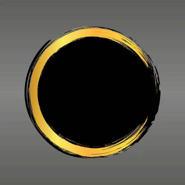 Векторна Ілюзія Чорного Кольору Круглий Пензлик Пофарбований Банер Золотою Рамкою — стоковий вектор