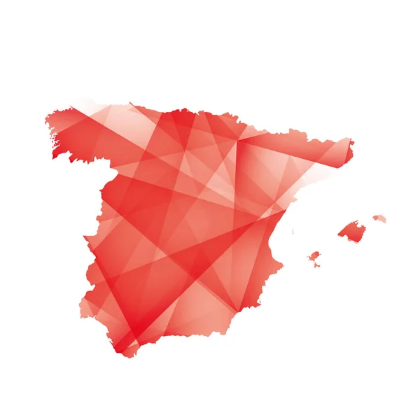 Διανυσματική Απεικόνιση Της Ισπανίας Χάρτη Κόκκινο Χρώμα Γεωμετρικά Σχήματα — Διανυσματικό Αρχείο