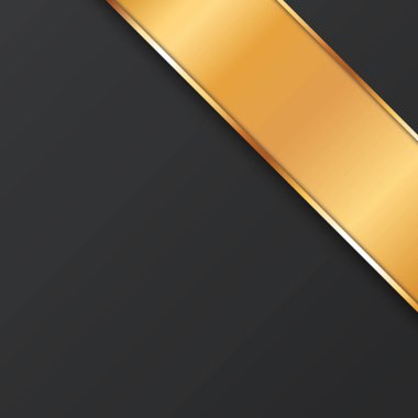 vector illustration of gold corner ribbon banner with gold colored frame on dark background