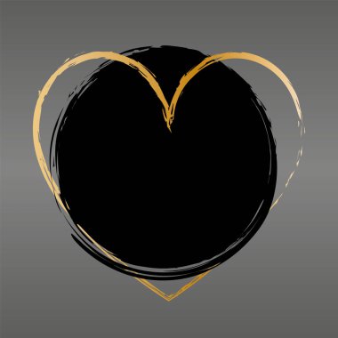 vector illustartion of black colored round brush painted banner with gold heart frame on gray background