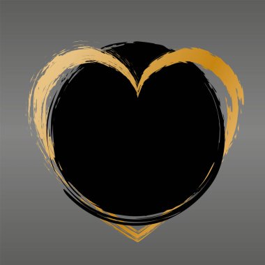 vector illustartion of black colored round brush painted banner with gold heart frame on gray background