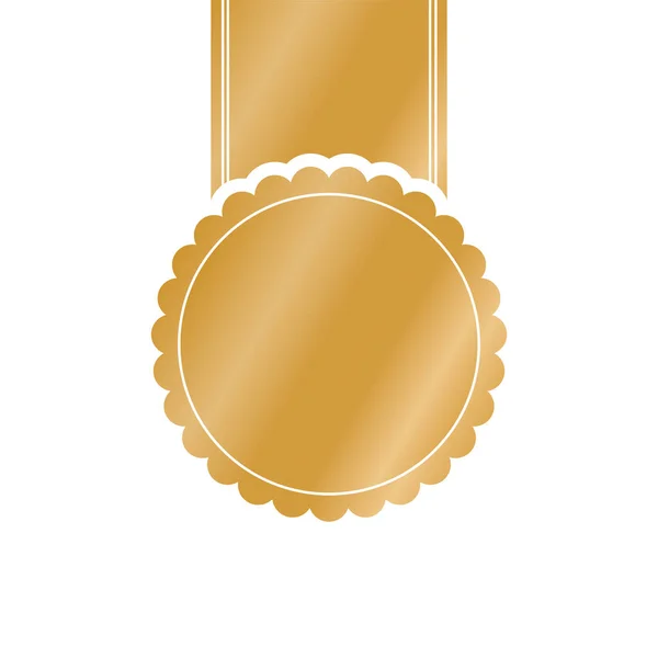 Vector Illustration Gold Colored Award Ribbon Medal Banner White Background — Stock Vector