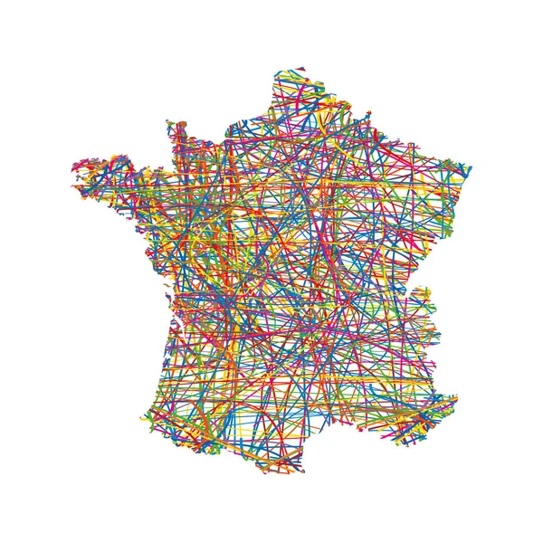 Διανυσματική Απεικόνιση Του Πολύχρωμου Αφηρημένου Ριγέ Χάρτη Της Γαλλίας — Διανυσματικό Αρχείο