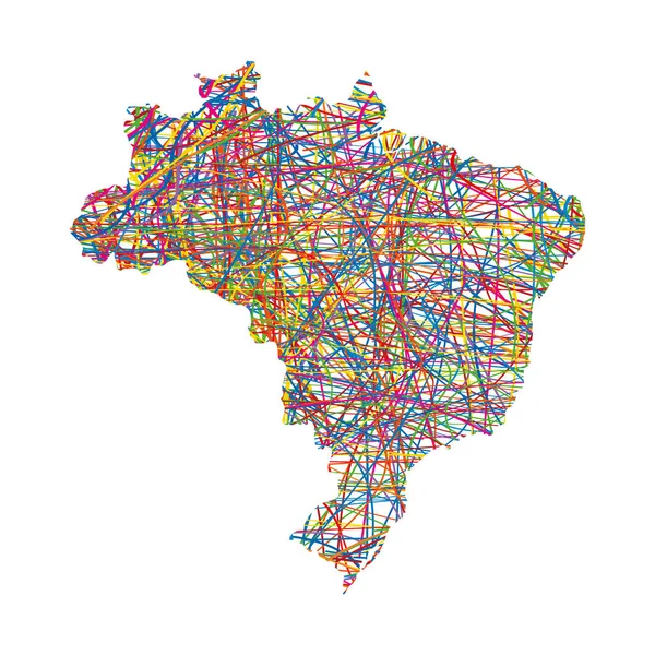 Ilustración Vectorial Del Mapa Rayas Abstracto Multicolor Brasil — Vector de stock