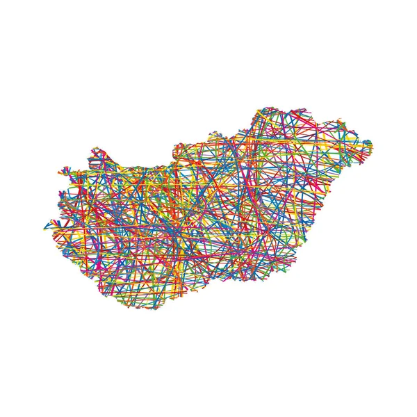 Vektorillustration Der Mehrfarbig Abstrakt Gestreiften Landkarte Von Ungarn — Stockvektor