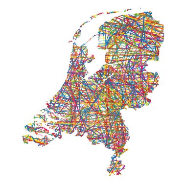 Hollanda 'nın çok renkli soyut çizgili haritasının vektör çizimi