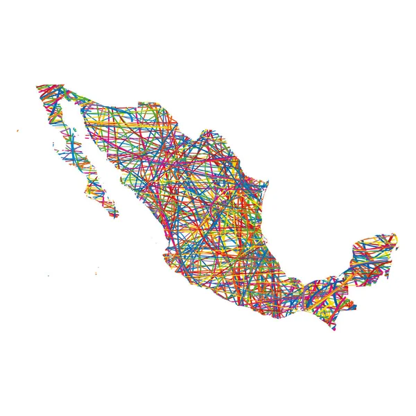 Vector Ilustración Mapa Rayas Abstracto Multicolor México — Vector de stock