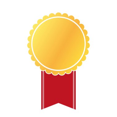 Beyaz arkaplanda kırmızı kurdele ile altın renkli ödülün vektör illüstrasyonu