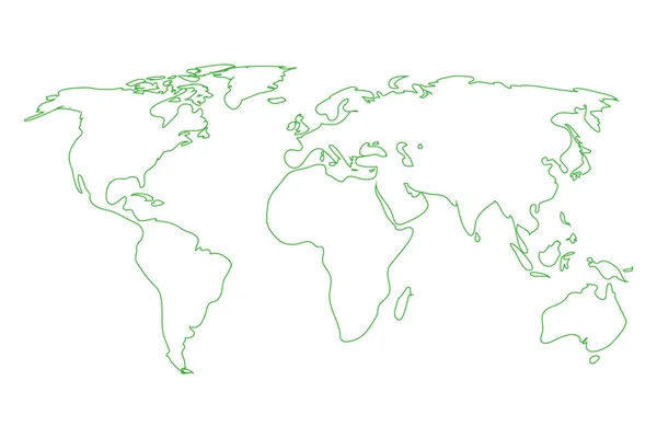 Векторная Иллюстрация Контура Карты Мира Зеленого Цвета Белом Фоне — стоковый вектор