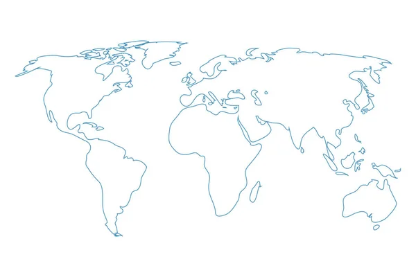 Vector Illustartion Blue Colored World Map Outline White Background —  Vetores de Stock