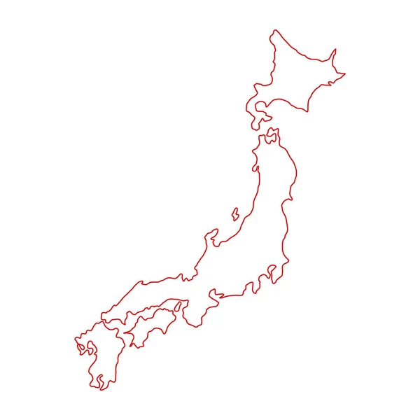 赤い色の輪郭線のベクトル図日本の地図 — ストックベクタ