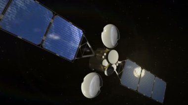 Communications satellite in orbit over Earth with sun reveal.