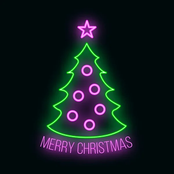 Koncept Vánoční Jedle Ikona Stromu Hvězdicově Zeleným Neonovou Září Styl — Stockový vektor