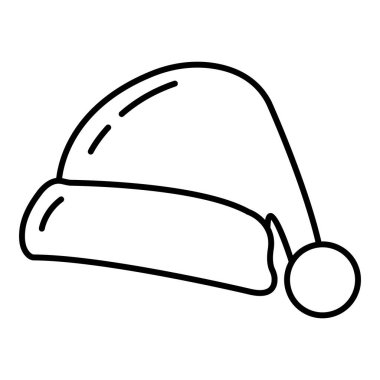 Noel şapkası ikonu taslak stili, mutlu yıllar ve beyaz üzerinde izole edilmiş mutlu noeller düz vektör çizimi. Xmas kış tatili.