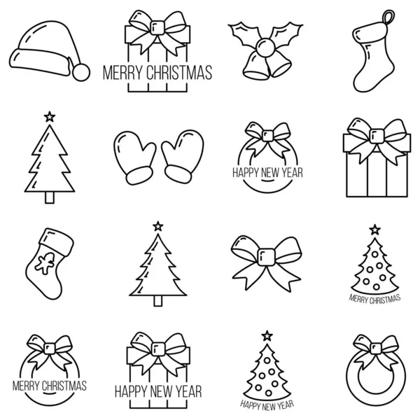 Concept Set Christmas Icon Outline Style Happy New Year Merry — Vetor de Stock