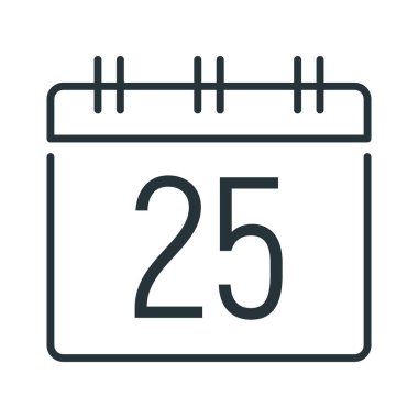 Mutlu yıllar, mutlu noeller takvimi ikonu, ana hatlı xmas etiketli kış zamanı düz vektör çizimi, beyaz üzerinde izole edilmiş sembol.