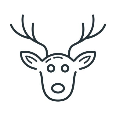 Mutlu yıllar, mutlu noeller geyik ikonu, Noel tatili etiketi kışın düz vektör çizimi, beyaz üzerinde izole edilmiş sembol.