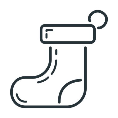 Mutlu yıllar, mutlu noeller çorap ikonu, Noel tatili etiketi kışın düz vektör çizimi, beyaz üzerinde izole edilmiş sembol.