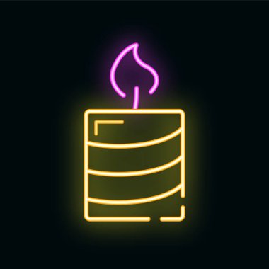 Mutlu yıllar, mutlu noeller dekorasyon ikonu, neon ışıklı xmas etiketli kış zamanı düz vektör çizimi, siyah üzerine izole edilmiş sembol.