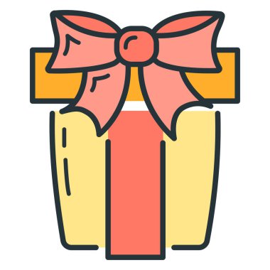 Mutlu yıllar, mutlu noeller hediye kutusu, renkli xmas etiketli kış zamanı düz vektör çizim simgesi, beyaz üzerine izole edilmiş sembol.