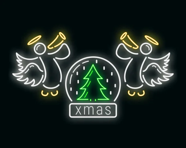 Mutlu Yıllar Mutlu Noeller Neon Işığı Tarzı Ikon Xmas Etiketli — Stok Vektör