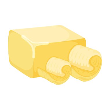 Süt ürünü doğal malzeme yağı ya da margarin ikonu, konsept karikatür organik süt ürünleri kahvaltı vektör çizimi, beyaza izole edilmiş. Yüksek kalorili yağlı ürün..