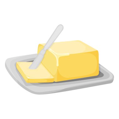 Süt ürünü doğal malzeme yağı ya da margarin ikonu, konsept karikatür organik süt ürünleri kahvaltı vektör çizimi, beyaza izole edilmiş. Yüksek kalorili yağlı ürün..