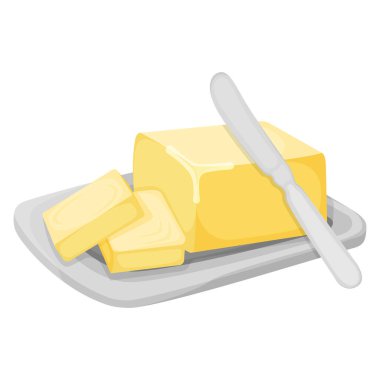 Süt ürünü doğal malzeme yağı ya da margarin ikonu, konsept karikatür organik süt ürünleri kahvaltı vektör çizimi, beyaza izole edilmiş. Yüksek kalorili yağlı ürün..