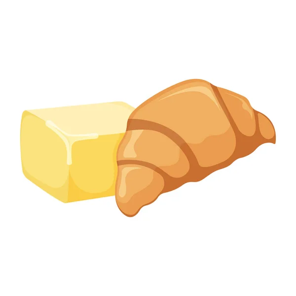 Croissant Francês Leite Produto Manteiga Natural Ícone Margarina Desenho Animado — Vetor de Stock
