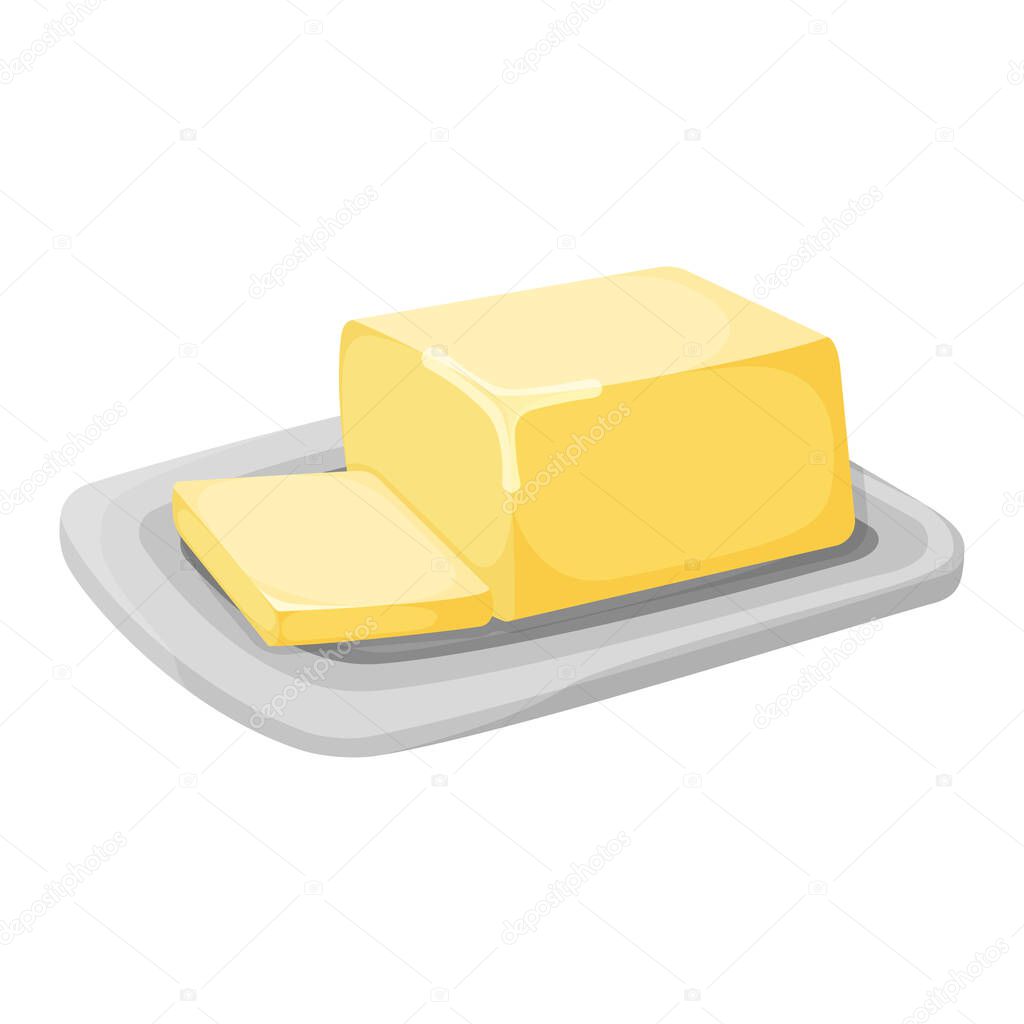 Milk product natural ingredient butter or margarine icon, concept cartoon organic dairy breakfast food vector illustration, isolated on white. High calorie creamery fat product.