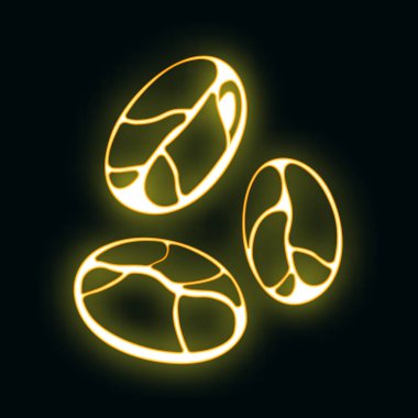 Concept coffee bean neon glow style vector illustration, beverage icon isolated on white, energy drink.