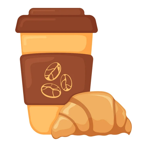 French Croissant Coffee Cup Breakfast Butter Bakery Product Icon Concept — Image vectorielle