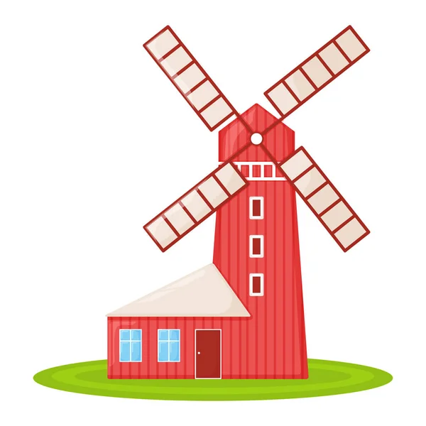 Country House Red Mill Farm Barn Granary Building Green Farm — Stock Vector