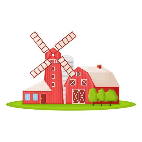 Country House Red Mill Farm Barn Granary Building Green Farm — Stock Vector