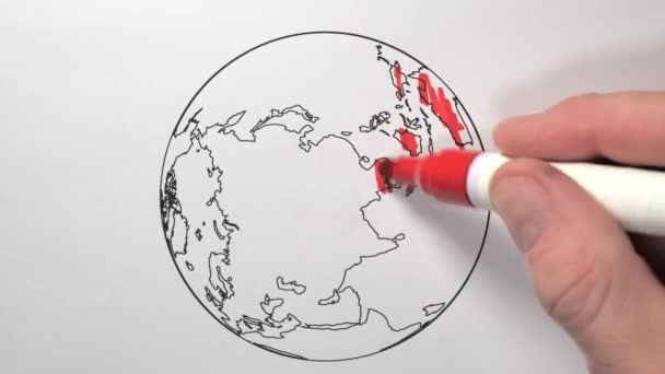 Animovaný koncept zbarvení východní Asie mapy na světě — Stock video