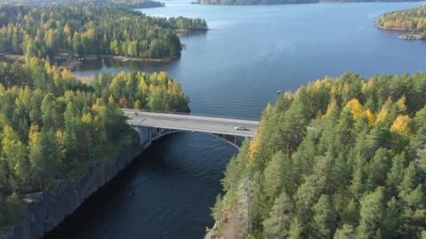 Eine Drohnenaufnahme des riesigen Saimaa-Sees mit den umliegenden Bäumen. — Stockvideo