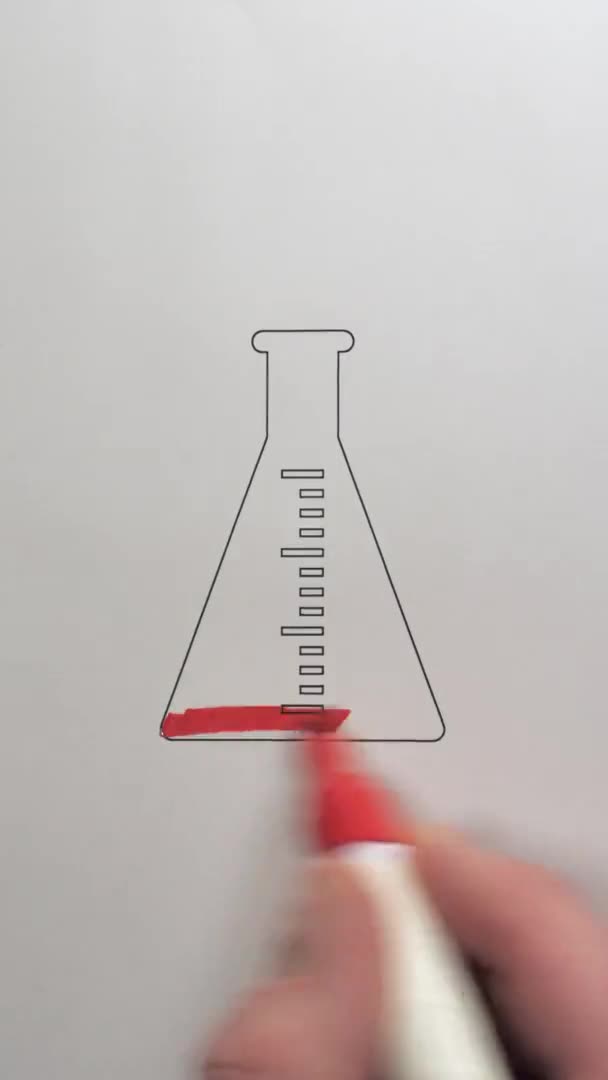An animated concept idea of the beaker with the red pen — Stock Video
