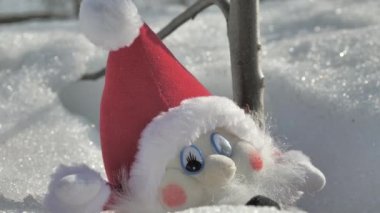 Güneşli bir kış gününde, karda bir elfin yakın çekimi..