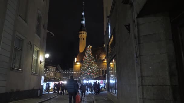 Choinka na środku Rynku Ratuszowego w Tallinie Estonia.4K — Wideo stockowe
