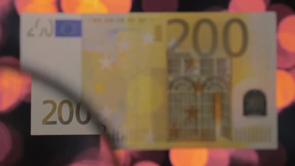 The image on the 200 Euro paper money in banknote — Stock Video